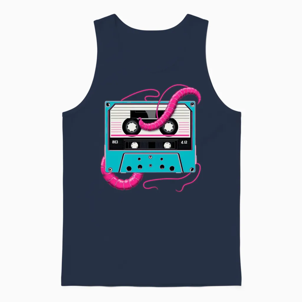 Retro 80's Cassette Tapeworm Unisex Tank Top - Navy