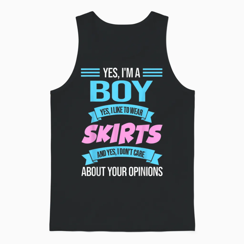 Ja, I'm a Boy Yes, I Like to Wear Skirts Anime Femboy Unisex Tank Top in Black