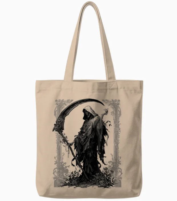 Grim Reaper Pastel Goth Occult Horror Gothic Aesthetic Tote Bags in Natural