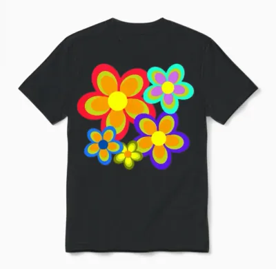 Retro 70's Flower Power Unisex T-Shirt - Black