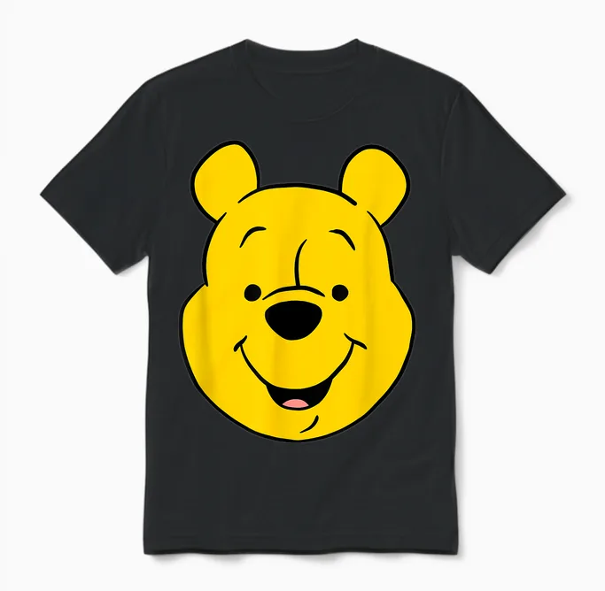 Disney Winnie the Pooh Pooh Bear Large Face T-Shirt, Gray Unisex T-Shirt in Black