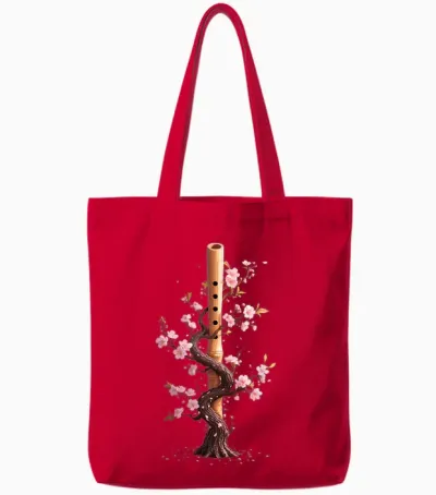 Flûte Shakuhachi Bambou Arbre En Fleurs Harmonie Naturelle Tote Bags - Red