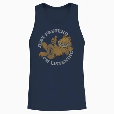 Garfield Just Pretend I'm Listening Unisex Tank Top - Navy