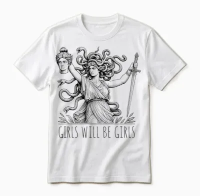 Vintage Girl Will Be Girls Medusa Feminist Clothing Unisex T-Shirt - White