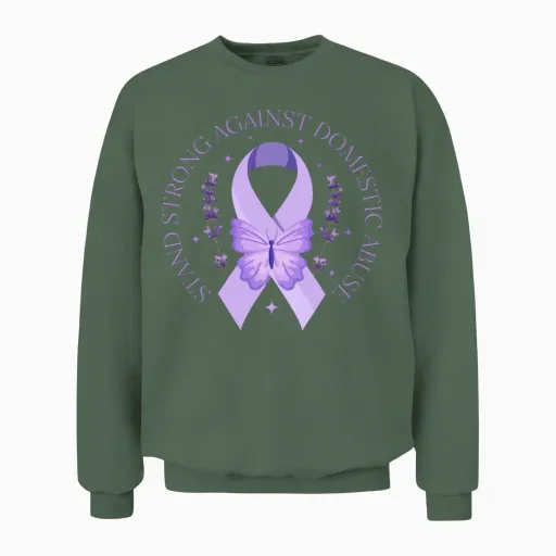 Stand Strong Domestic Purple Ribbon Survivor Unisex Sweatshirt in Military Green