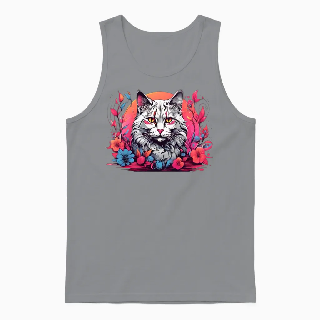 Retro Colorful Cat - Retro Floral Unisex Tank Top in Sport Grey