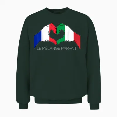 France and Italy French-Italian Le Mélange Parfait Coeur T-Shirt, Black, S Unisex Sweatshirt - Forest