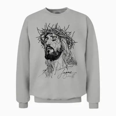 Visit the Aesthetic God Apparel - Jesus Dornenkrone - Jesus-Linienzeichnung Kunstwerk T-Shirt (weiß, S) Unisex Sweatshirt - Ash