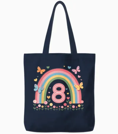 Geburtstag 8 Mädchen Regenbogen Fee Fünfter 8 Jahre Alt Tote Bags - Navy