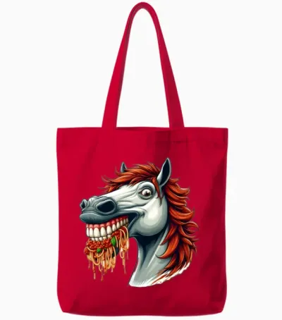 Pasta Lover Horse Tote Bags - Red