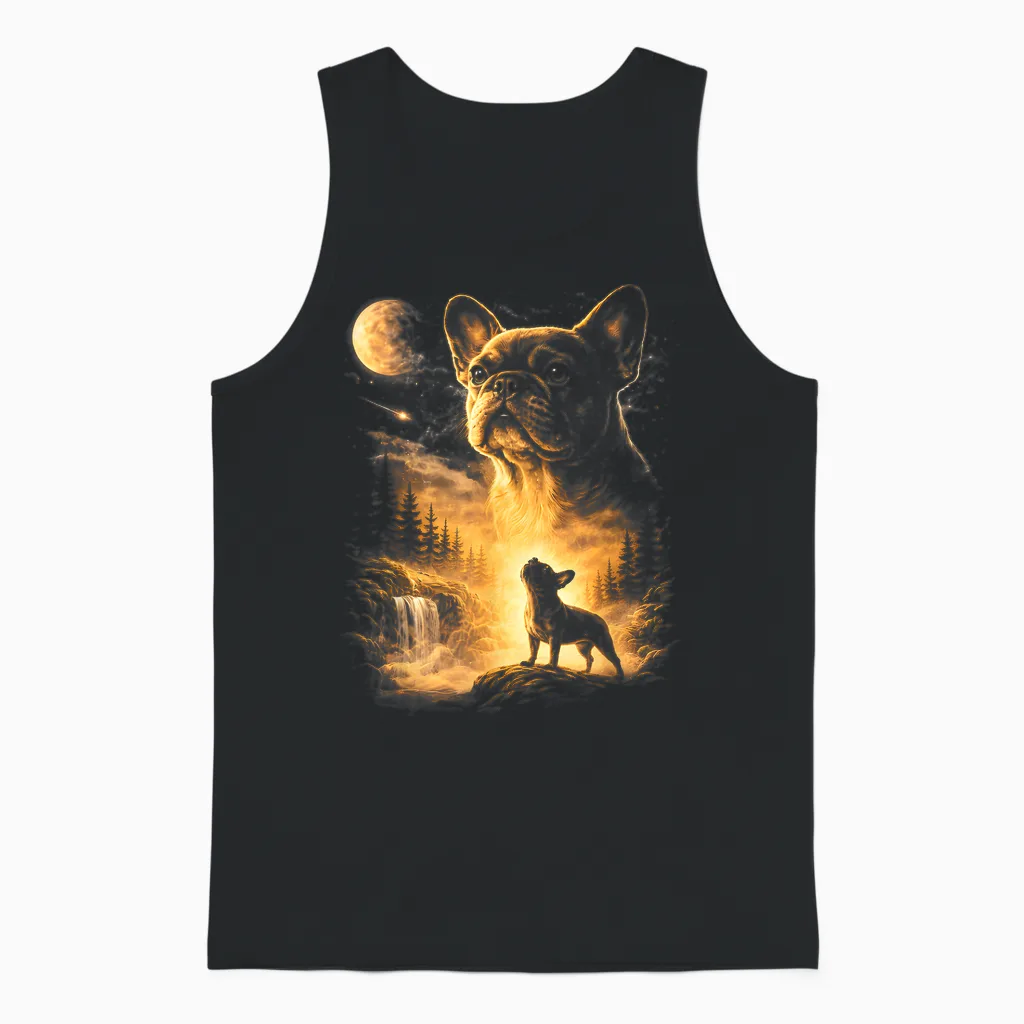 French Bulldog Howling to the Moon Meme 90s Animal Graphic Unisex Tank Top in Black
