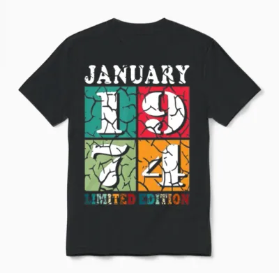 January 1974 Vintage Birthday Present Unisex T-Shirt - Black