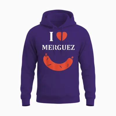 Funny Food Sausage Bbq I Love Merguez T-Shirt, Black, S Unisex Hoodie - Purple