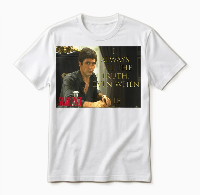 Scarface Tony Montana I Always Tell the Truth T-Shirt, Black, S Unisex T-Shirt in White