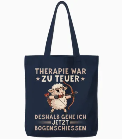 Therapie War Zu Teuer Funny Archery Sheep T-Shirt, Black, S Tote Bags - Navy