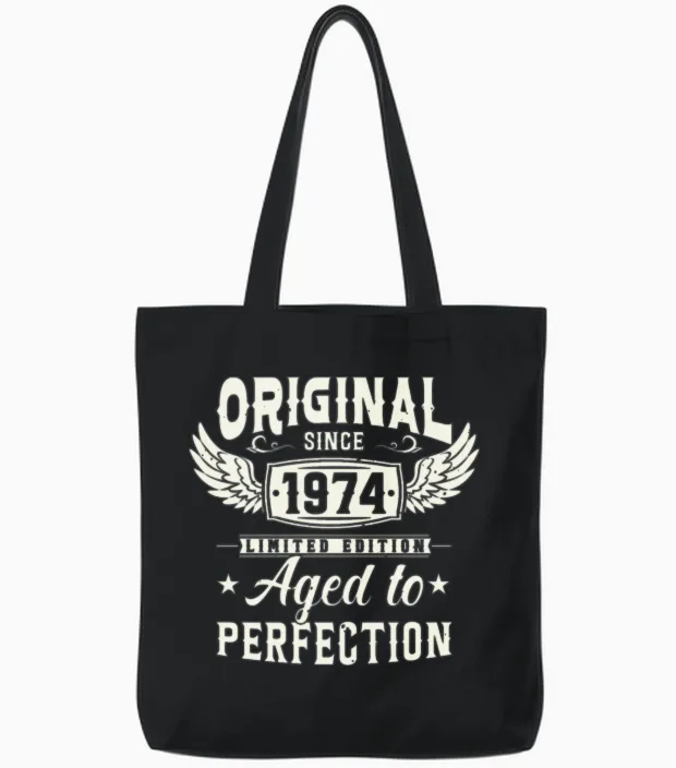 Vintage 1974 Birthday Gift Tote Bags in Black