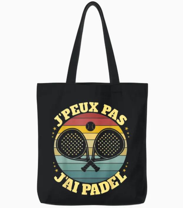 J'peux Pas J'ai Padel Padeliste T-Shirt, Black, S Tote Bags in Black