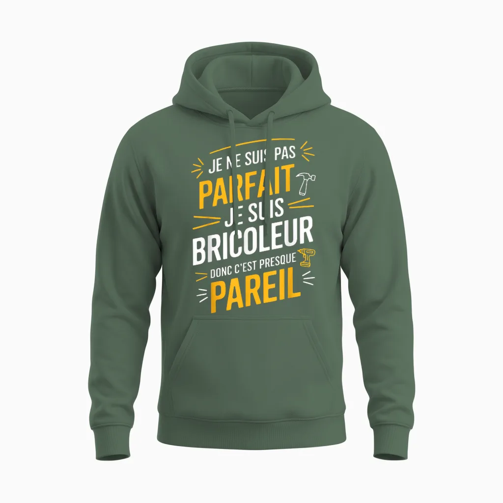 Je Ne Suis Pas Parfait Je Suis Bricoleur Gift Man Funny T-Shirt, Black, S Unisex Hoodie in Military Green