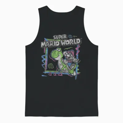 Super Mario World 90's Neon Abstract Nintendo Yoshi Ride Unisex Tank Top - Black