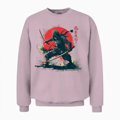 Vintage Anime Japanese Ninja Samurai Fighter Martial Arts T-Shirt, Black, S Unisex Sweatshirt - Light Pink