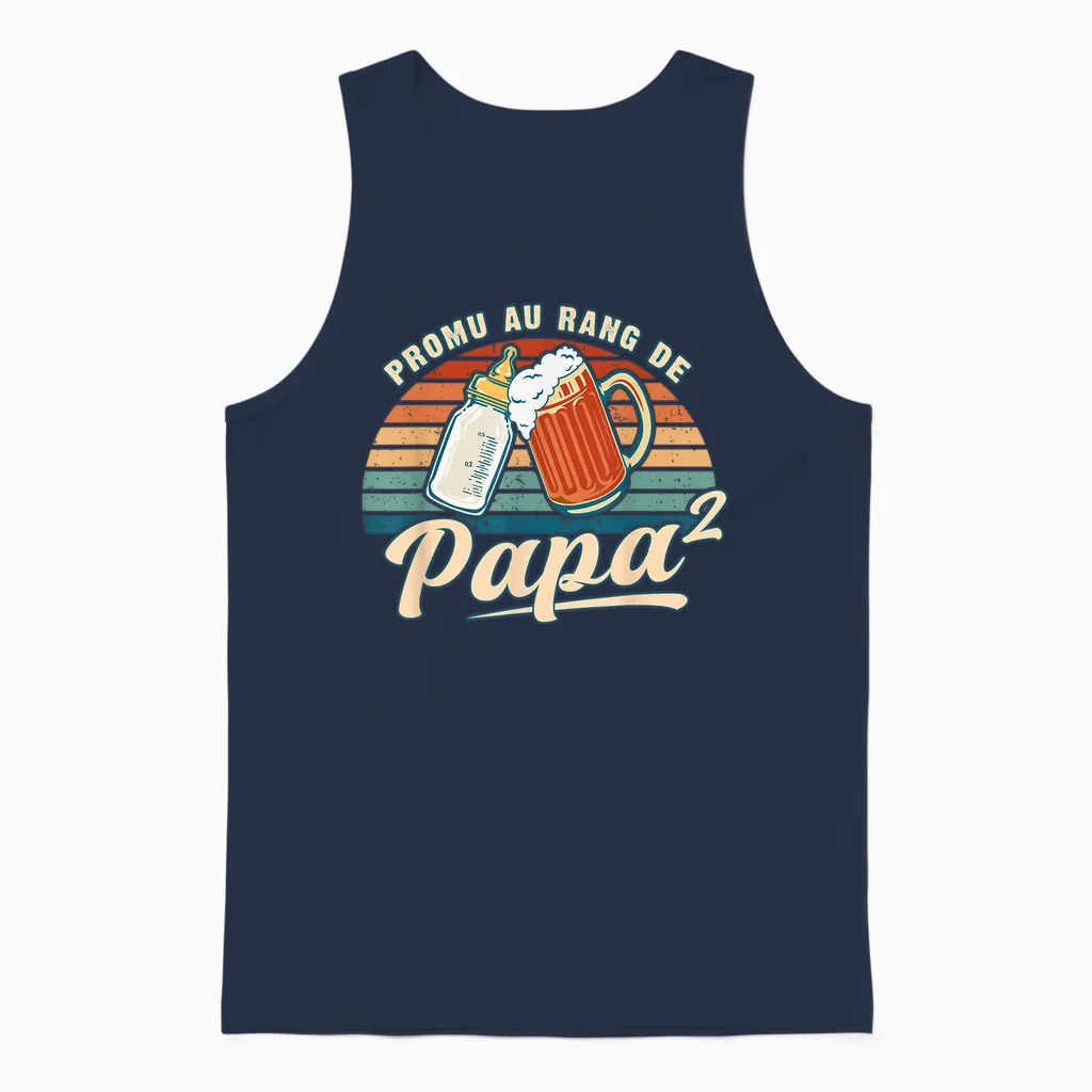 Promoted Dad 2 Child Announcement Pregnancy Future Dad Unisex Tank Top in Navy