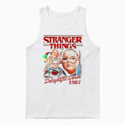 Stranger Things Delightful Derek 1987 Collage Montage Style Unisex Tank Top - White