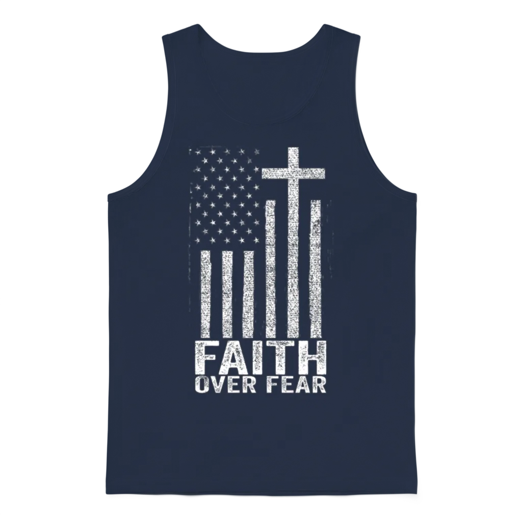 Faith Over Fear Flag Design Patriotic Christian Unisex Tank Top - Navy