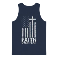 Faith Over Fear Flag Design Patriotic Christian Unisex Tank Top - Navy – 1