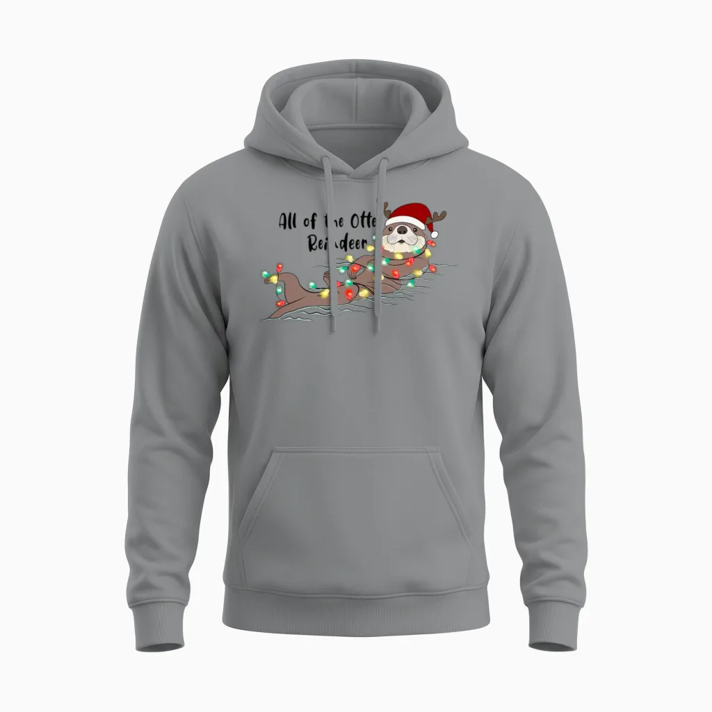 Funny Christmas Otter Unisex Hoodie in Sport Grey