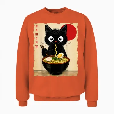 Anime Cat Ramen Japanese Funny Cat Graphic Tees Anime Gifts Unisex Sweatshirt - Orange
