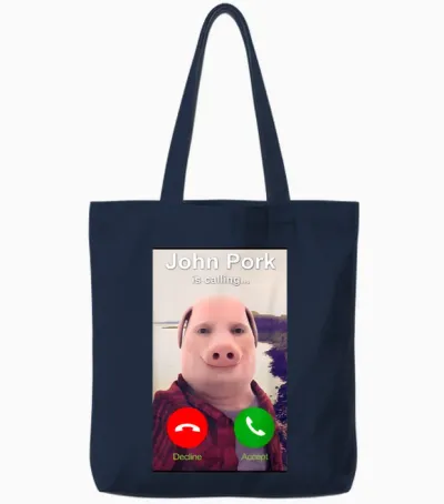 Meme Funny Genz by John Pork T-Shirt, Black, S Tote Bags - Navy