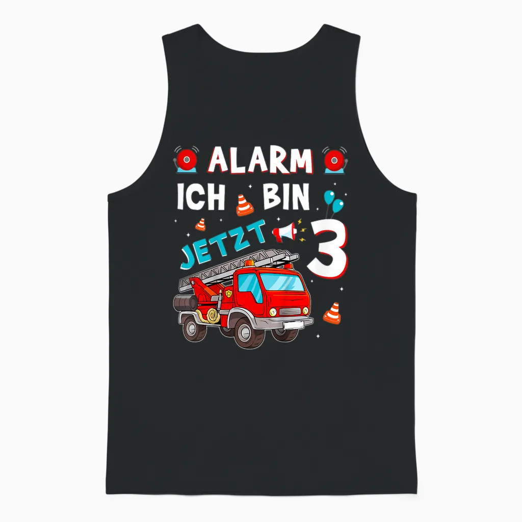 Children's 3rd Birthday Boy Girl Fire Brigade Gifts Fire Engine T-Shirt, Black Unisex Tank Top in Black