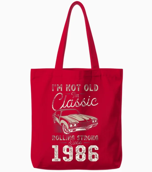 Voiture Classique Née En 1986 40e Anniversaire Tote Bags in Red