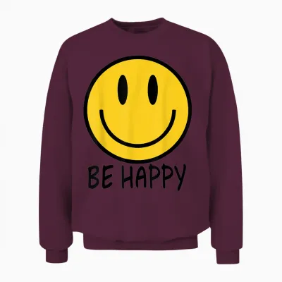 Be Happy 70s 80s Yellow Smile Face Happy Smiling Face Unisex Sweatshirt - Maroon