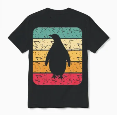 Retro Penguin Silhouette Unisex T-Shirt - Black