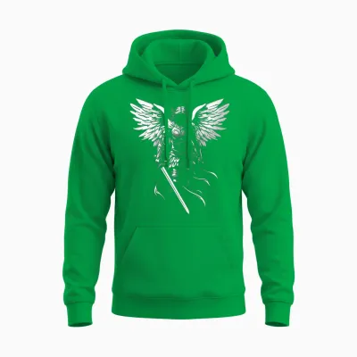 Saint Michael the Archangel Warrior Protector Design on the Back T-Shirt, Black, S Unisex Hoodie - Irish Green