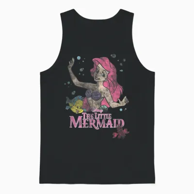 Disney the Little Mermaid Ariel Flounder Sebastian Vintage Unisex Tank Top - Black