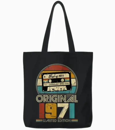 1971 Vintage Birthday Retro Vintage Men's Women's Gift T-Shirt, Black Tote Bags - Black