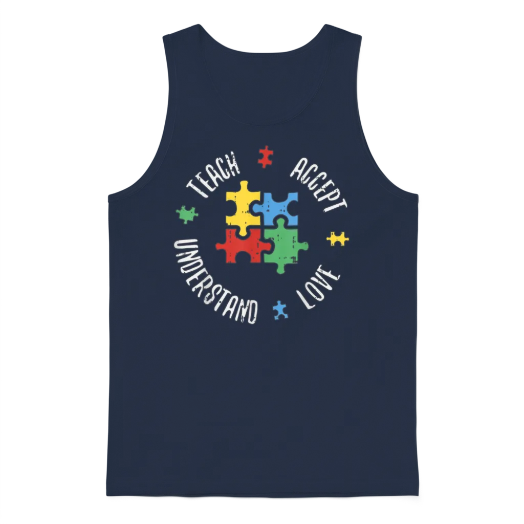 Autism Awareness Teacher Shirt Teach Accept Unisex Tank Top - Navy
