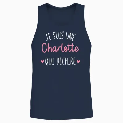 Personalised Women's Gift Name Charlotte Qui Déchire T-Shirt, Black, Female X-Small Unisex Tank Top - Navy