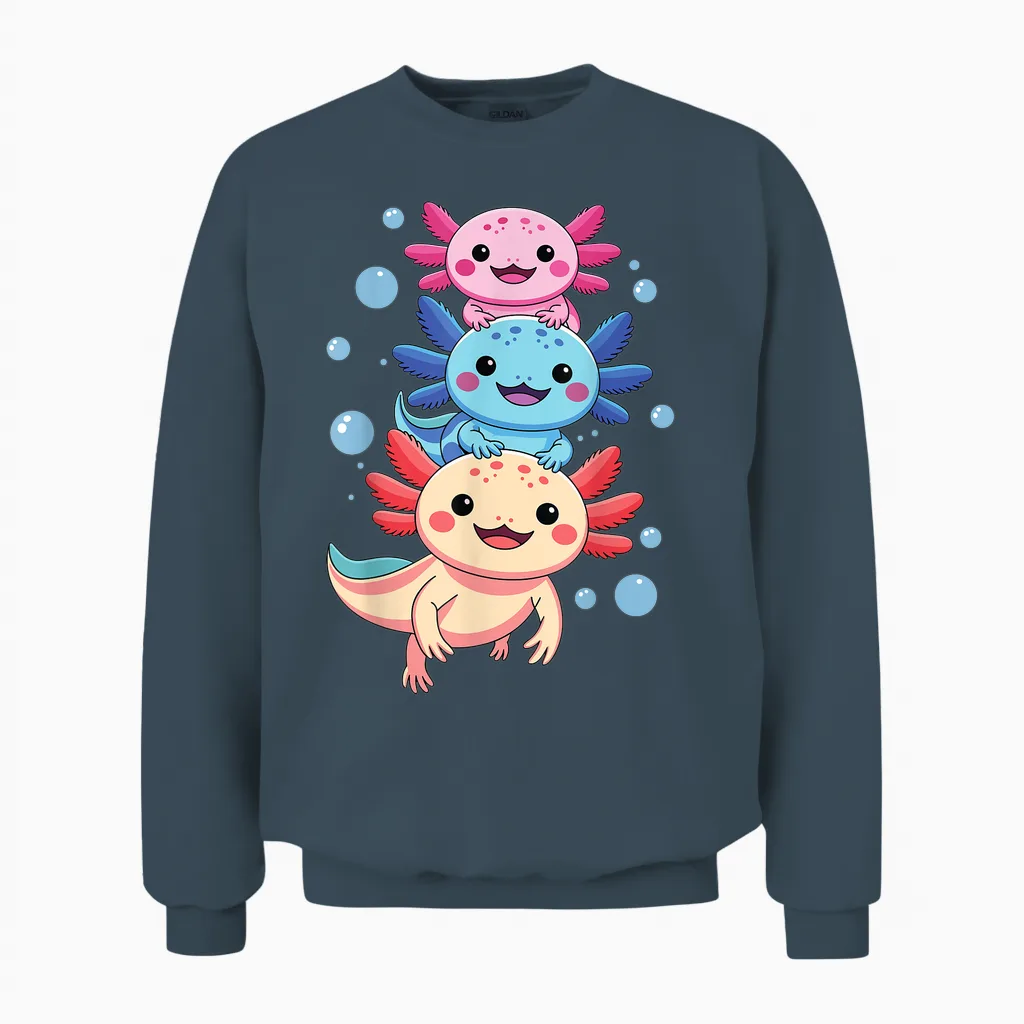 Axolotl Kawaii Anime Cute Axolotls for Boys Girls Men Unisex Sweatshirt in Dark Heather
