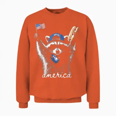 Retro Funny America Raccoon Hot Dog Lovers Patriotic Us Unisex Sweatshirt - Orange