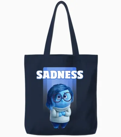 Portrait of Inner Sadness by Disney Pixar T-Shirt, Black, S Tote Bags - Navy