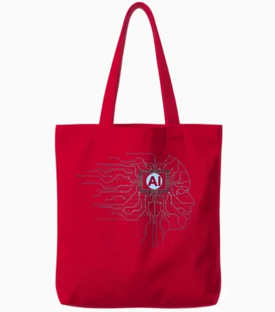 Ki - Binary Code Face Artificial Intelligence Computer Science T-Shirt, Black Tote Bags - Red