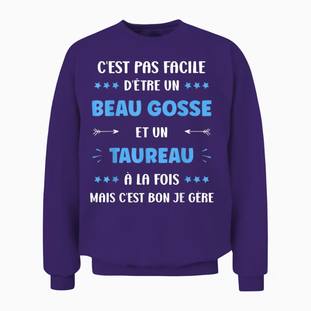 Zodiac Sign Humor Star Sign Man Taurus T-Shirt, Black, S Unisex Sweatshirt in Purple