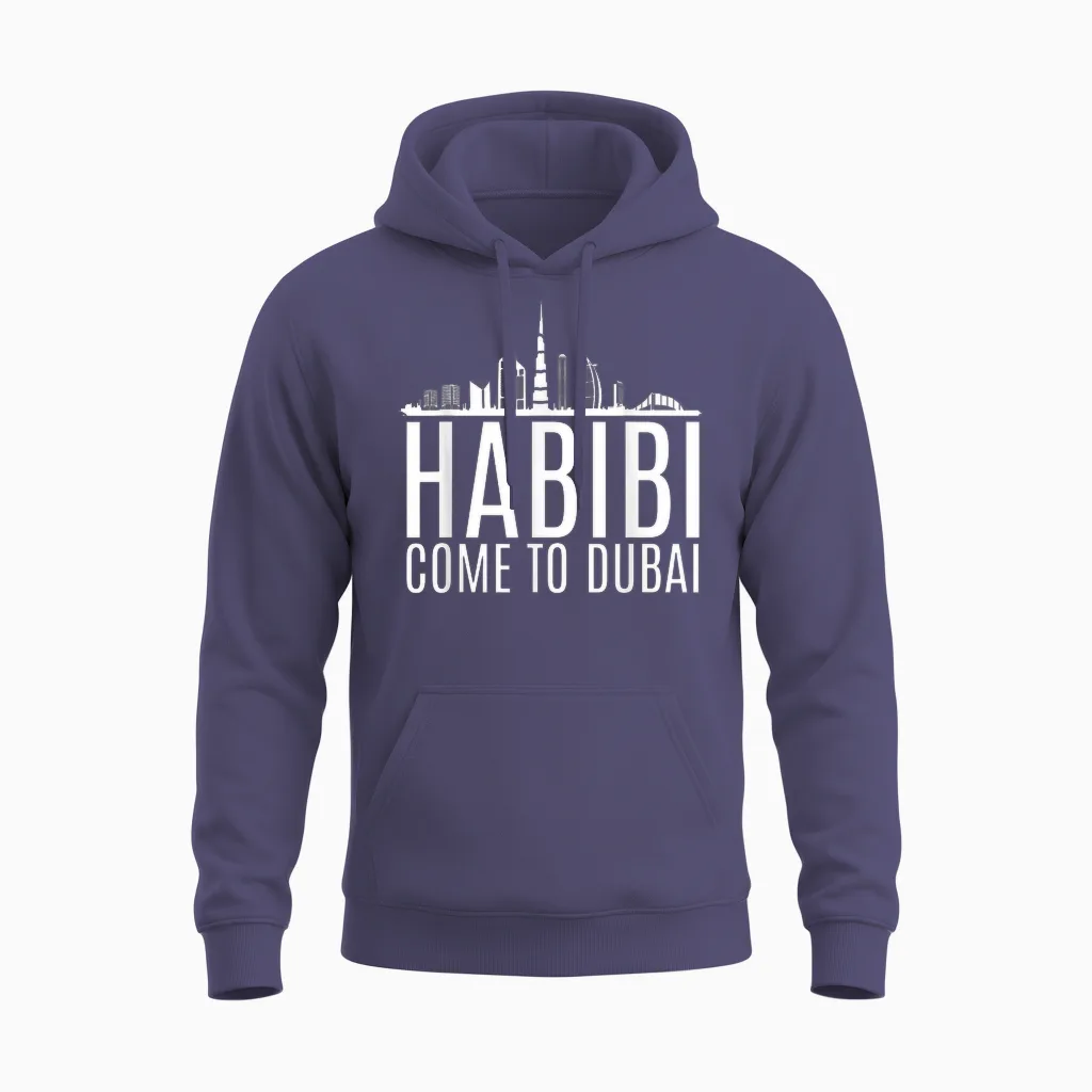 Habibi Come to Dubai Funny Rich Arabic Money Stack Dubai Unisex Hoodie in Heather Sport Dark Navy