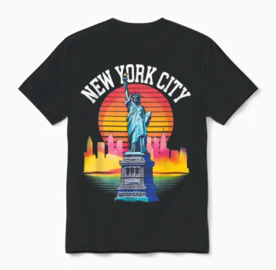 New York City Art Liberty Island Landmark T-Shirt, Black, S Unisex T-Shirt - Black