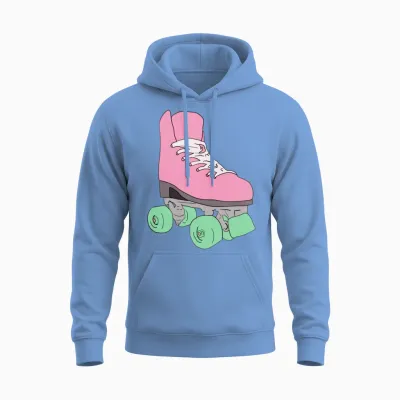 Retro Pink Roller Skate Unisex Hoodie - Carolina Blue