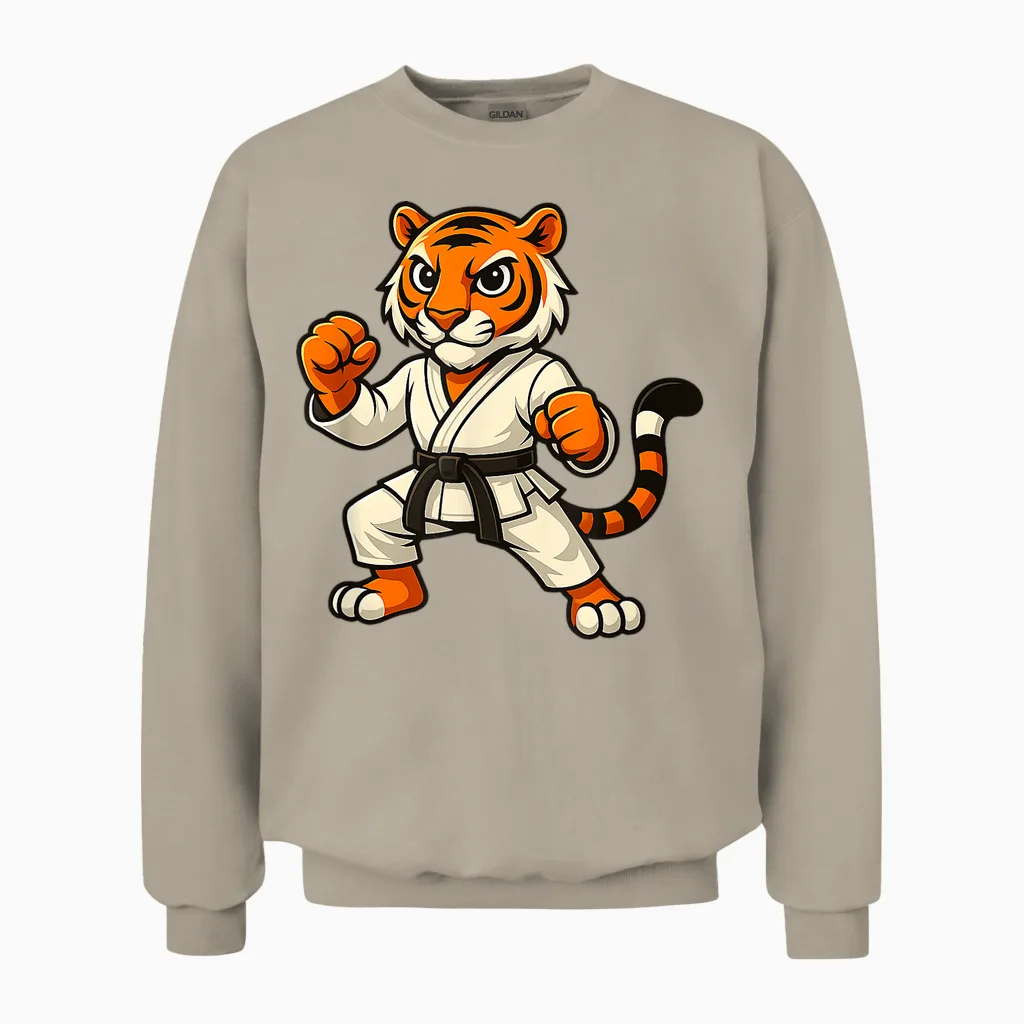 Tiger Karate Lustig Schwarzer Gürtel Jungen Mädchen Kinder Unisex Sweatshirt in Sand