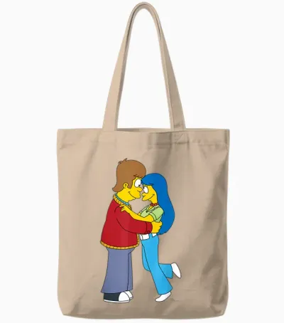 The Simpsons Flashback Homer & Marge Valentine's Day Couple T-Shirt, Black, S Tote Bags - Natural